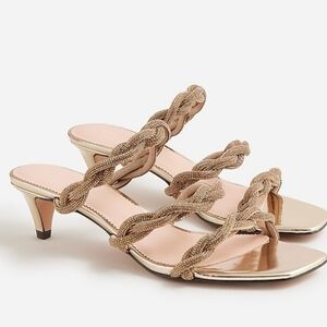 J.CREW Zadie Crystal Braid Triple Strap Kitten Heel Sandal in Gold Sz 8